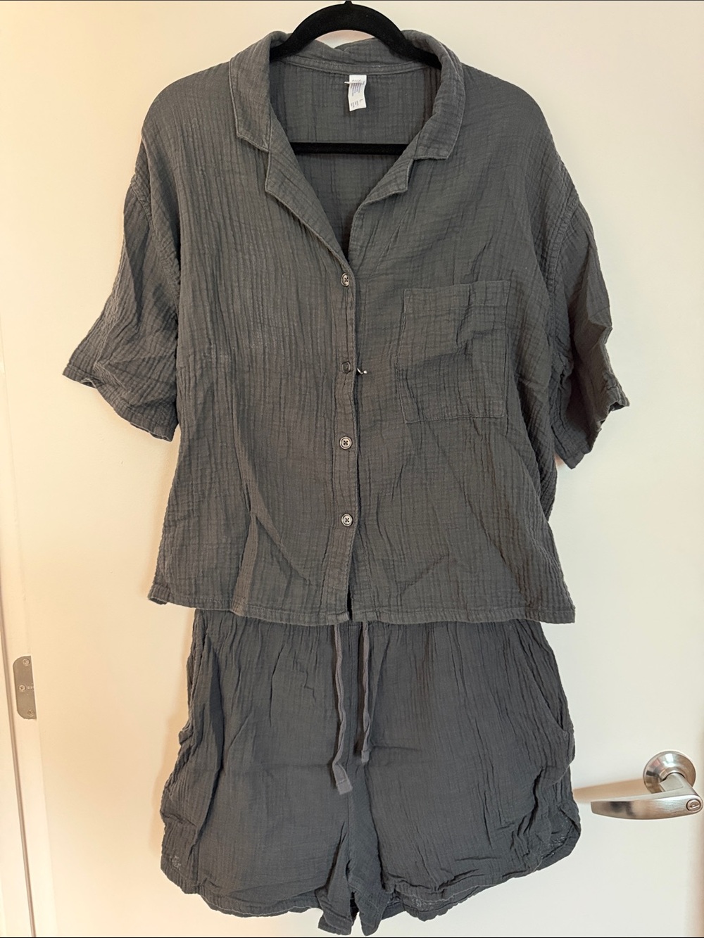 stars above Charcoal Gray Gauze Button-Up Set